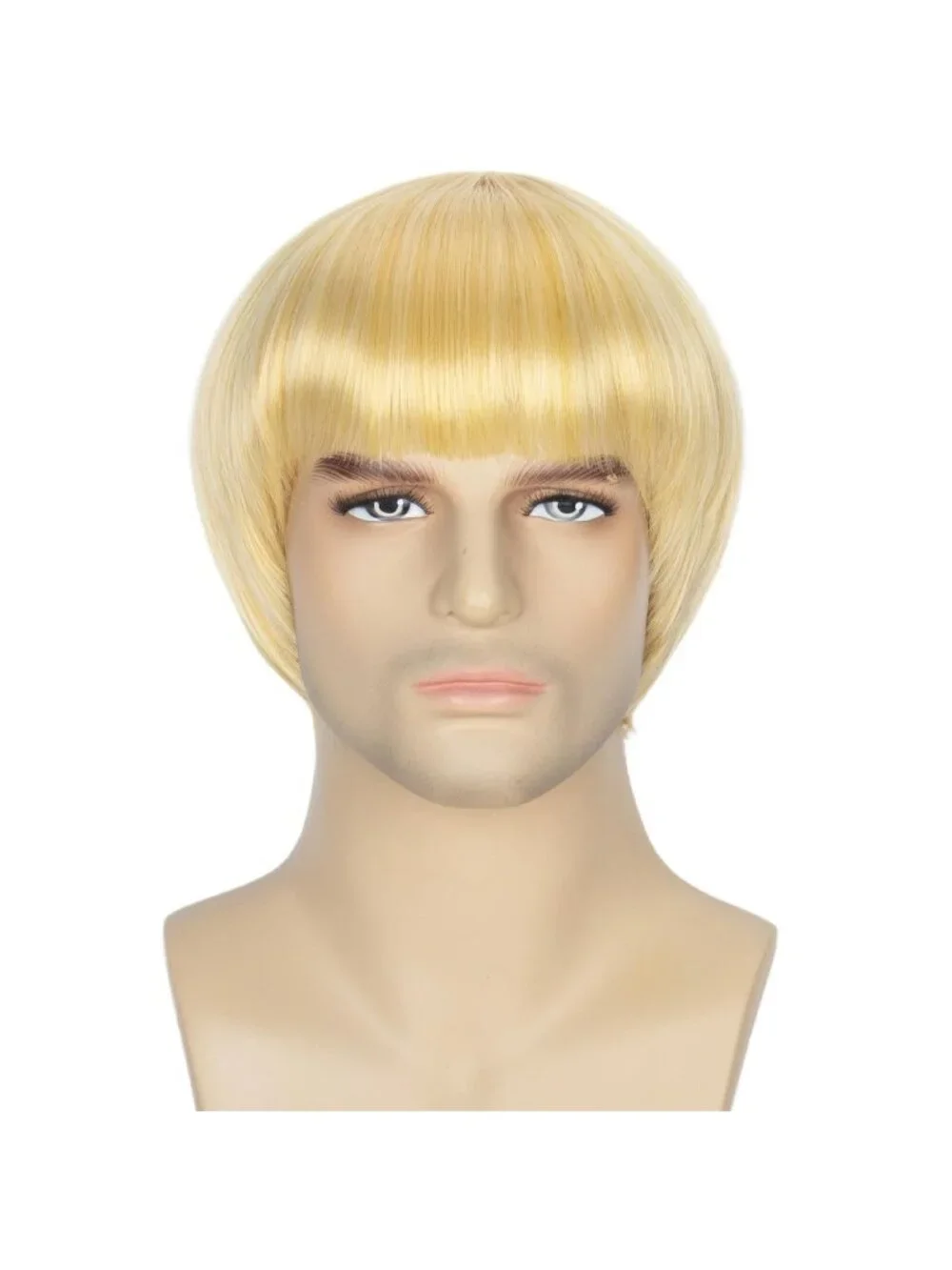 Men's Geige Retro Bowl Cut Straight Synthetic Mushroom Hairpiece Bangs Wig
